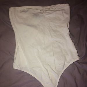 white strapless body suit